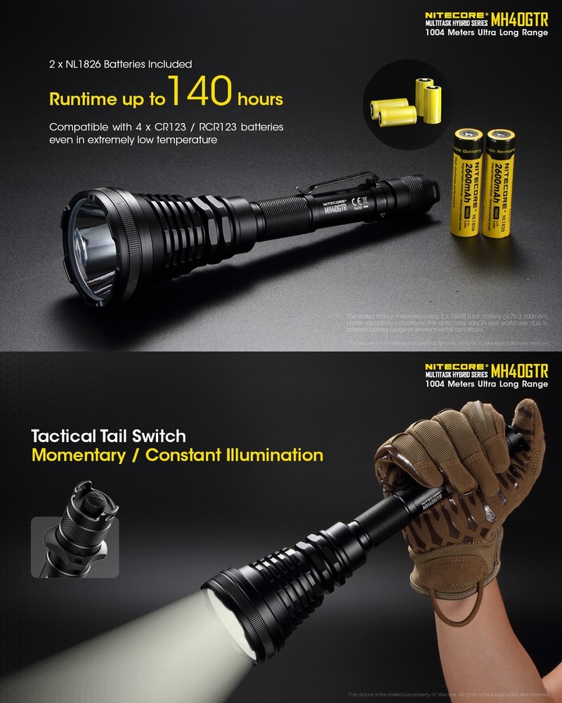 Lampe Torche Nitecore MH40S – 1500 Lumens chasse, longue portée