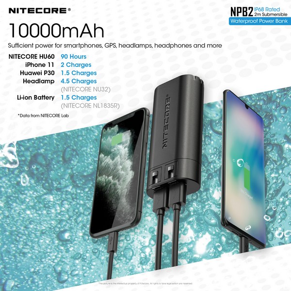 Power Bank Nitecore NPB2 batterie externe 10000mAh lampe frontale