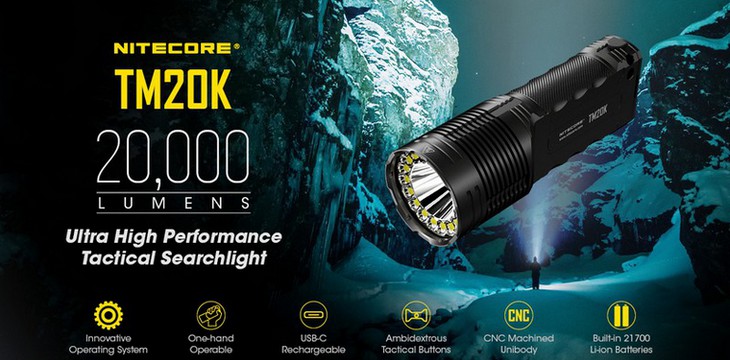 Lampe Nitecore TM20K - 20000 Lumens - Rechargeable - 2 batteries 21700 5000mAh